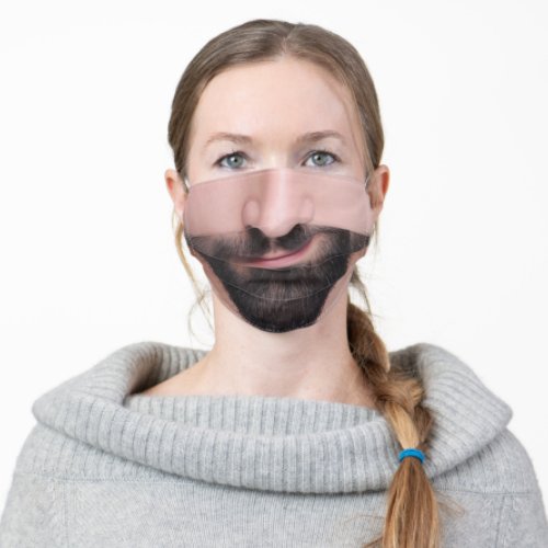 Funny beard mouth grin thin lips caucasian adult cloth face mask