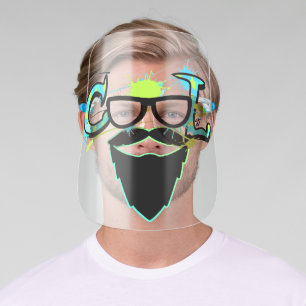 Funny Beard Mustache Sunglasses Cool Graffiti Face Shield