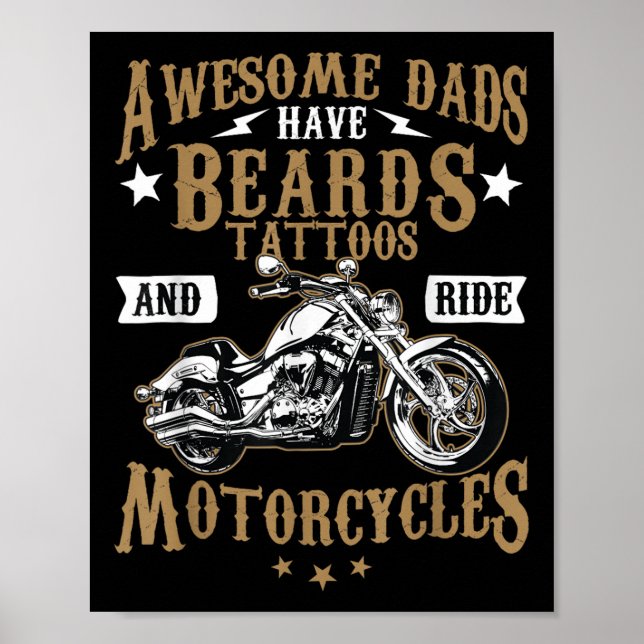 Funny Beard Shirt Awesome Dads Beard Tattoos And M Poster (Front)