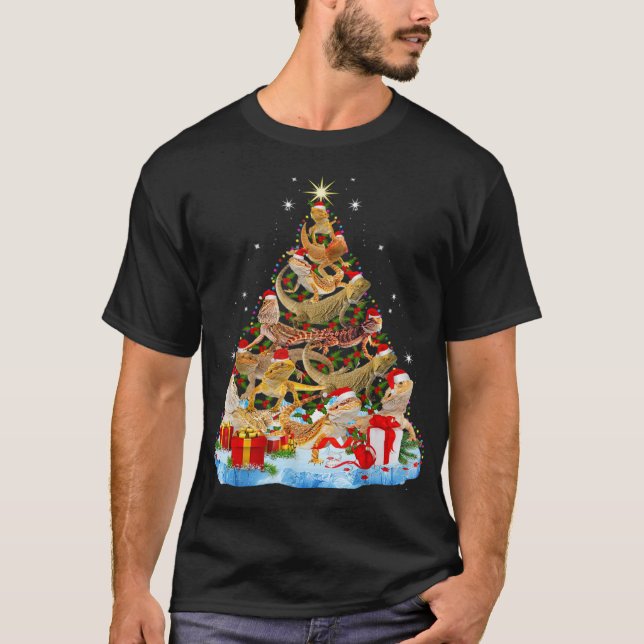 Funny Bearded Dragon Christmas Tree T-Shirt (Front)