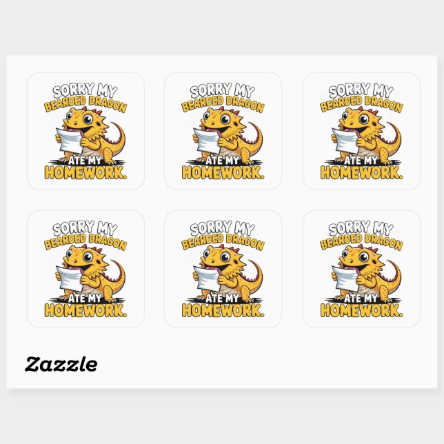 Funny Bearded Dragon Cute Reptile Lover Gift Square Sticker (Sheet)