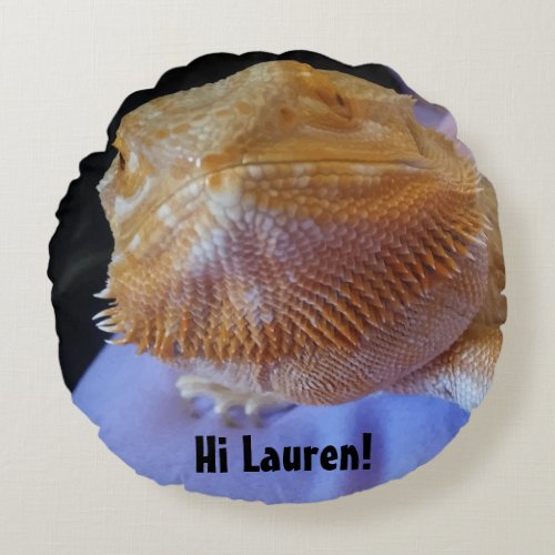 Funny Bearded Dragon Face Photo Print Personalized Round Pillow