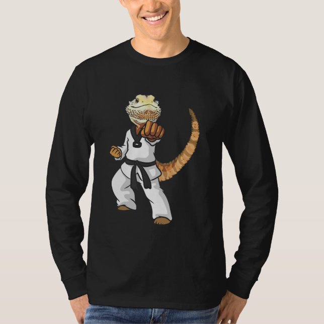 Funny Bearded Dragon Karate Samurai Ninja Lizard R T-Shirt (Front)