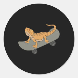 Funny Bearded Dragon On Skateboard Cute Pet Lizard Classic Round Sticker