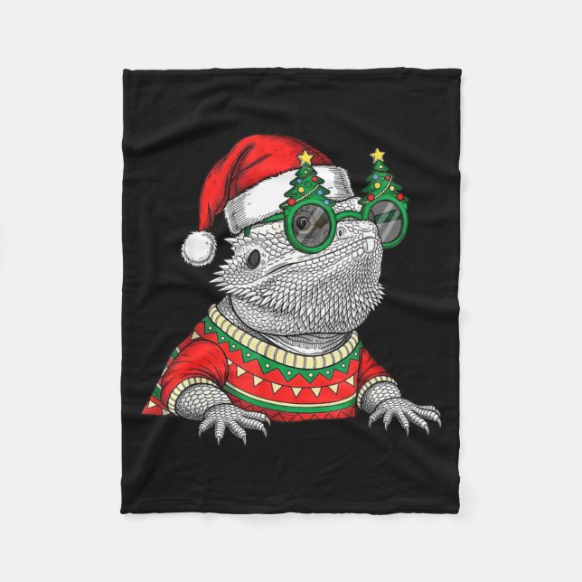 Funny Bearded Dragon Santa Hat Christmas  Fleece Blanket (Front)