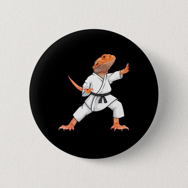 Funny Bearded Dragons Doing Karate Samurai Ninja L Button (Front)