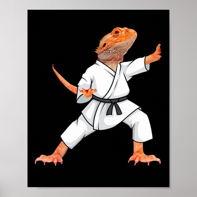 Funny Bearded Dragons Doing Karate Samurai Ninja L Poster (Front)