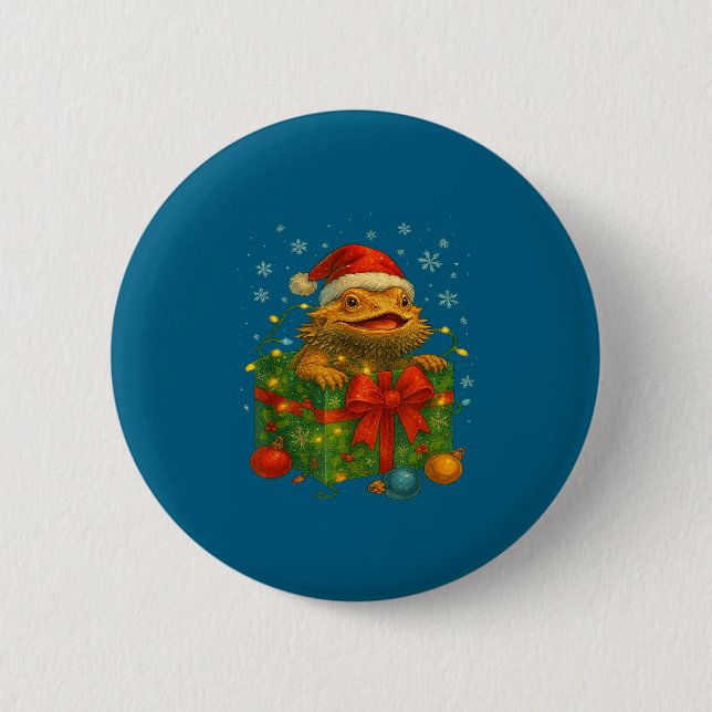 Funny Bearded Dragons Santa Christmas Tree Lights  Button (Front)