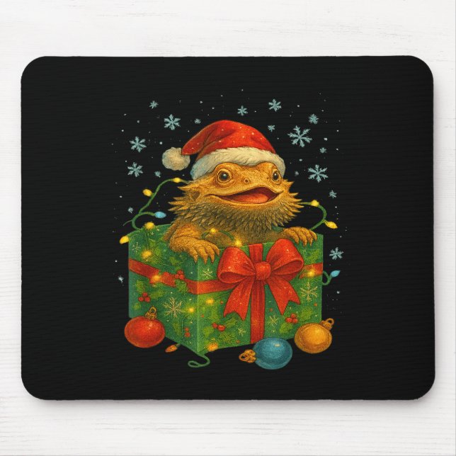 Funny Bearded Dragons Santa Christmas Tree Lights  Mouse Pad (Front)