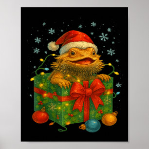 Funny Bearded Dragons Santa Christmas Tree Lights  Poster