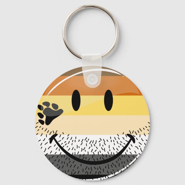 Funny Bearded Happy Gay Bear Pride Flag Keychain (Front)