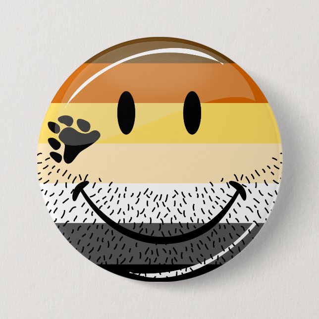 Funny Bearded Happy Gay Bear Pride Flag Pinback Button (Front)