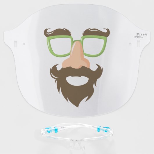 Funny Bearded Man with Glasses Face Shield (Front w/Glasses)