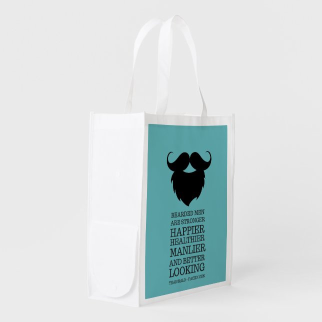 Funny Bearded Men Quote Reusable Grocery Bag (Front Side)