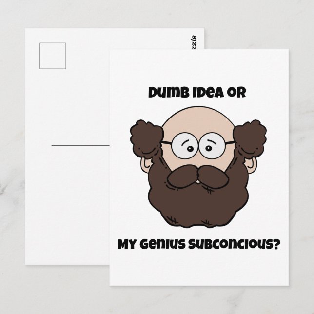 Funny Bearded Professor Cartoon, Genius or Dumb Postcard (Front/Back)