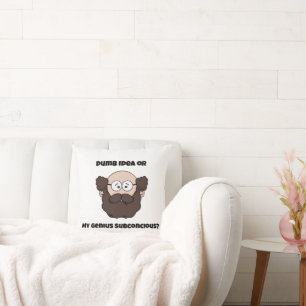 Funny Bearded Professor Cartoon, Genius or Dumb Throw Pillow