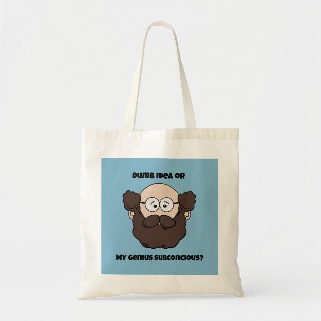Funny Bearded Professor Cartoon, Genius or Dumb Tote Bag (Front)