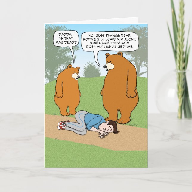 Funny Bears and Guy Playing Dead Birthday Card (Front)