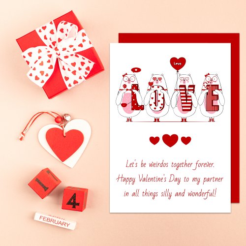 Funny Bears Red Hearts Romantic Valentines Day Holiday Card