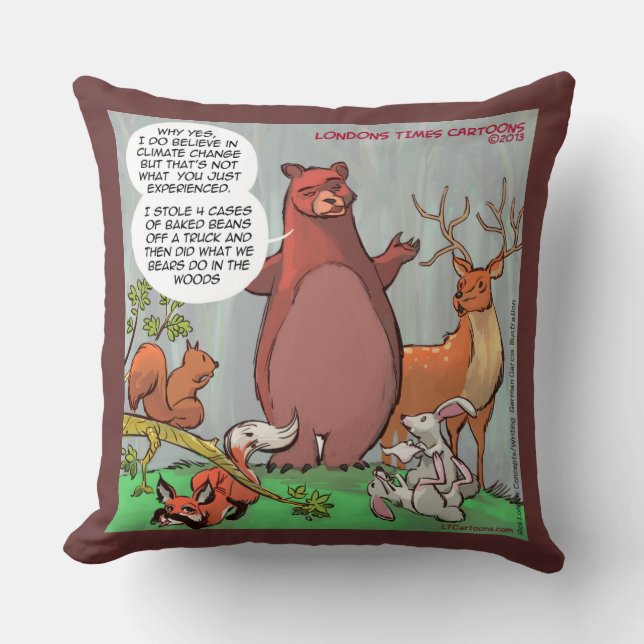 Funny Bear's Take On Climate Change Throw Pillow (Front)