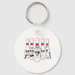 Funny Beat Up Bowling Pins Keychain