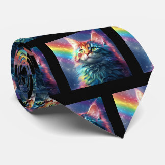 Funny Beautiful Rainbow Cat Painting Neck Tie