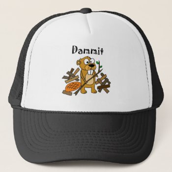 Funny Beaver And Dam Cartoon Trucker Hat by patcallum at Zazzle