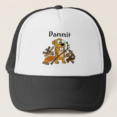 Funny Beaver and Dam Cartoon Trucker Hat