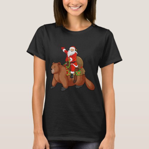 Funny Beaver Animal Lover Santa Riding Beaver T_Shirt