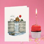 Funny Beaver Birthday Card<br><div class="desc">This quirky birthday card delivers a perfect dose of dry humor with a hand‑drawn beaver sitting atop a concrete dam, balloon in paw and party hat askew. The scene has a classic cartoon feel, complete with puzzled ducks below and a bold “NO TRESPASSING” sign for extra irony. Inside, the message...</div>