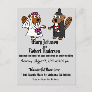 Funny Beaver Bride and Groom Wedding Invitation Postcard