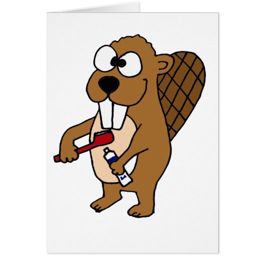Funny Beaver Brushing Teeth Cartoon Cards (Front)