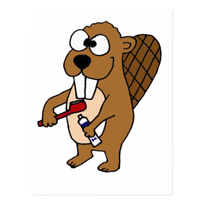 Funny Beaver Brushing Teeth Cartoon Post Card