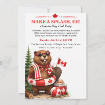 Funny Beaver Canada Day Pool Party Invitation