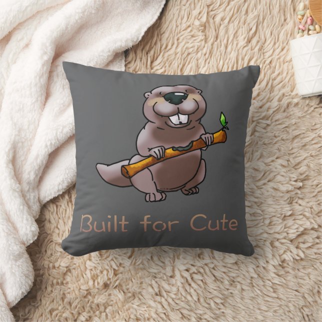 Funny Beaver Cartoon – Built for Cute Throw Pillow (Blanket)
