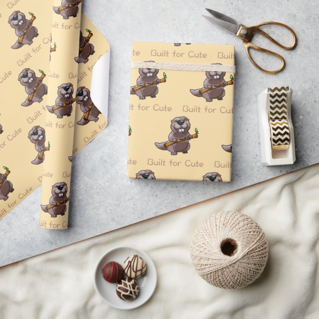 Funny Beaver Cartoon – Built for Cute Wrapping Paper (Crafts)