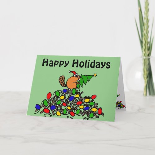 Funny Beaver Christmas Dam with Lights Holiday Card