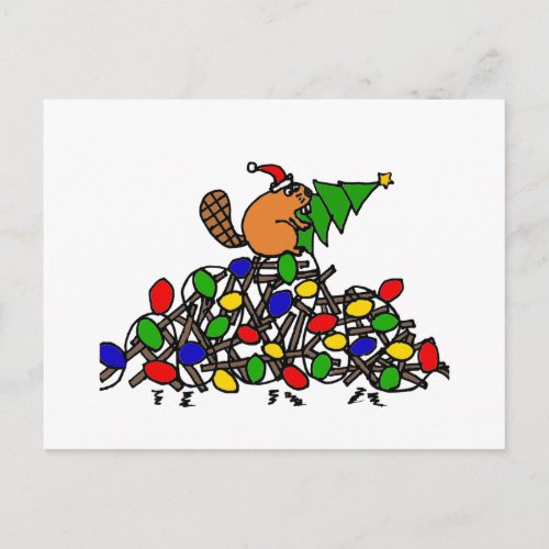 Funny Beaver Christmas Dam with Lights Holiday Postcard