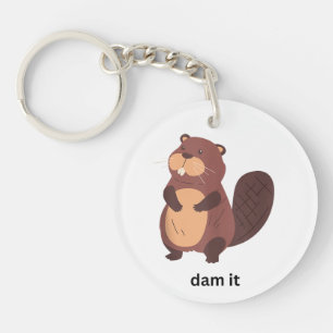 Funny Beaver Dam it Beavers Humor Cute Animal Grap Keychain