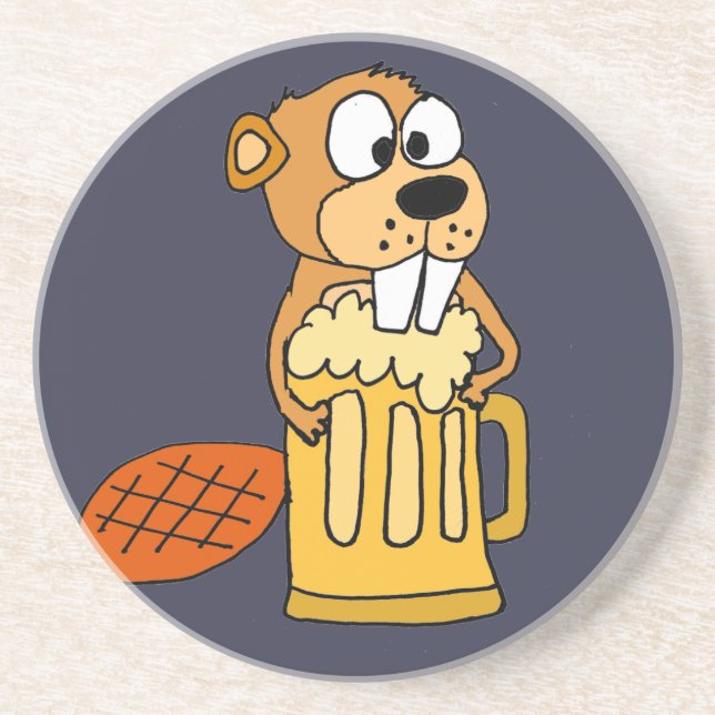 Funny Beaver Drinking Beer Drink Coaster (Front)