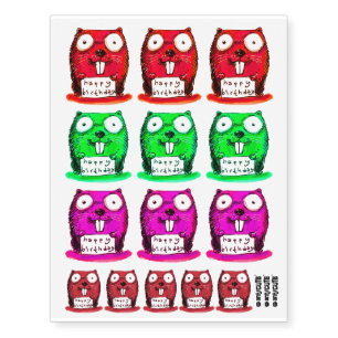 funny beaver holds happy birthday message cartoon temporary tattoos