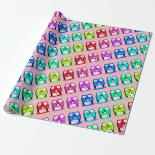 funny beaver holds happy birthday message cartoon wrapping paper