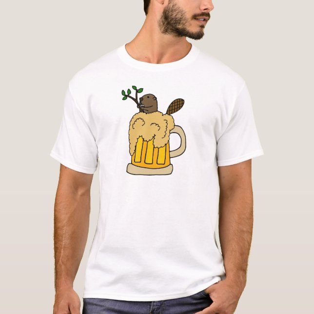 Funny Beaver in Beer Mug T-Shirt (Front)