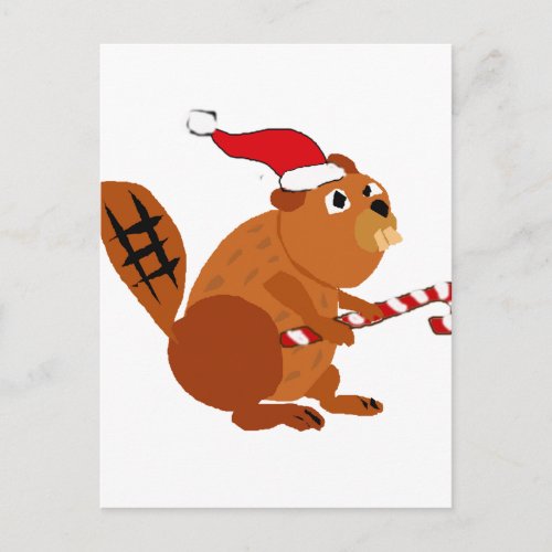 Funny Beaver in Santa Hat Christmas Art Holiday Postcard