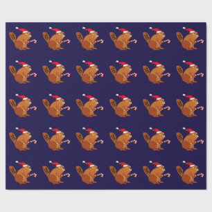 Funny Beaver in Santa Hat Christmas Art Wrapping Paper