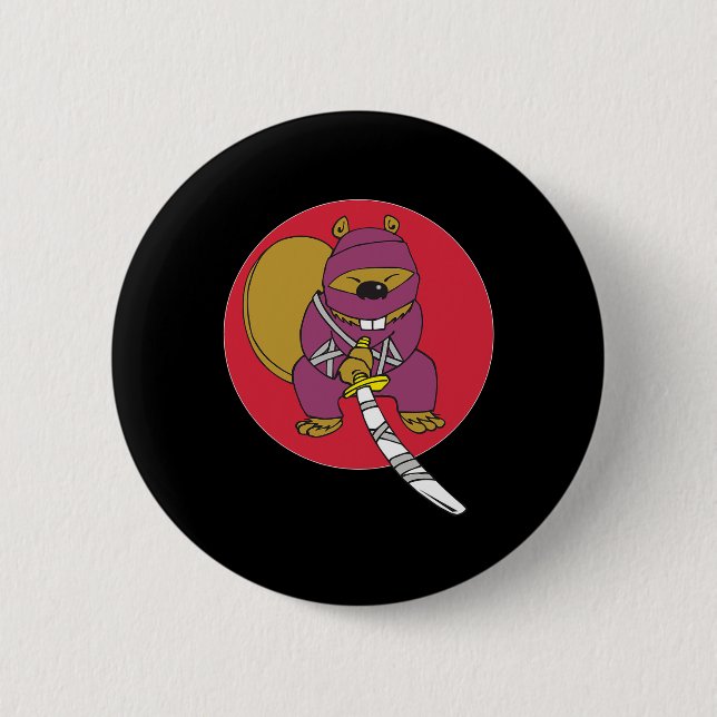 Funny Beaver . Ninja Beaver  Button (Front)