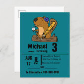 Funny Beaver Playing Baseball Birthday Party Invitation Postcard (Front/Back)