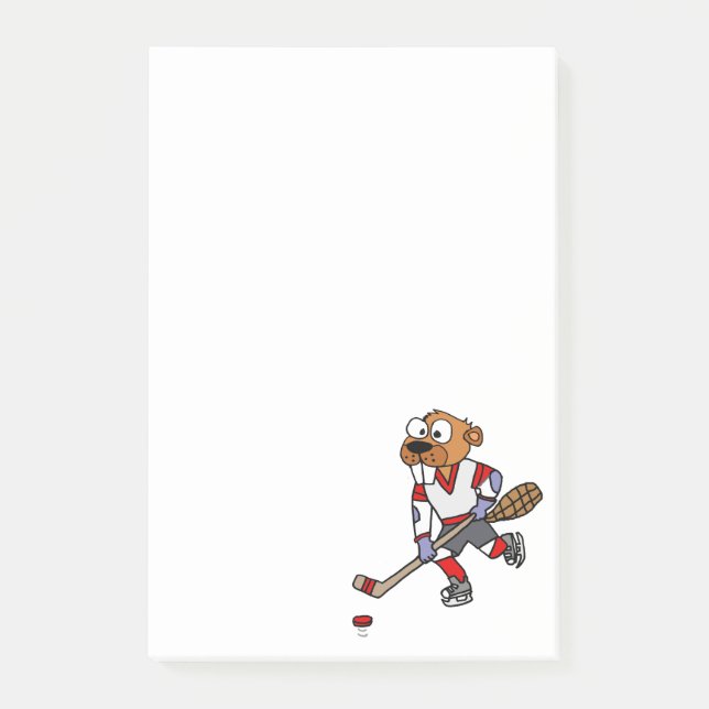 Funny Beaver Playing Ice Hockey Cartoon Post-it Notes (Front)