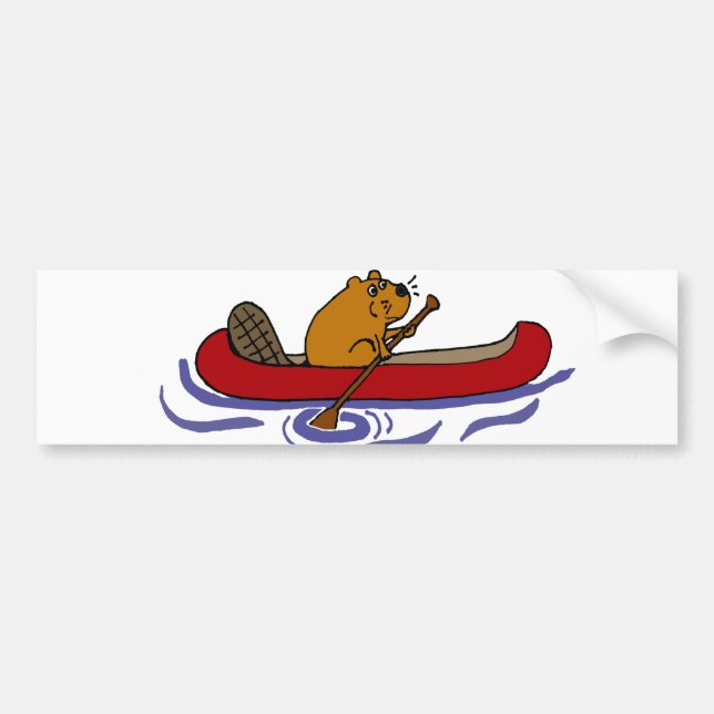 Funny Beaver Rowing in Red Canoe Bumper Sticker (Front)