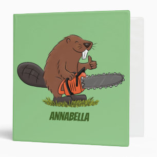 Funny beaver with chainsaw cartoon humor 3 ring binder